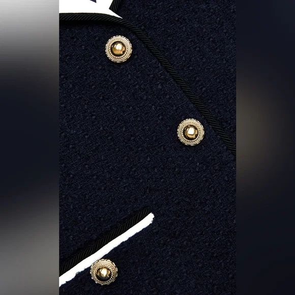 New Self-Portrait Navy and White Tweed Blazer Short Set - Picture 4 of 16